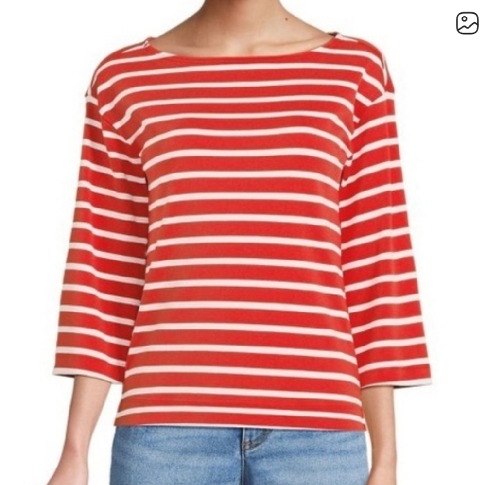 L.L. Bean Salmon and Cream Striped Boatneck Top Size Small